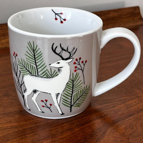 Now Designs "Noble Deer" Porcelain Mug Holiday Christmas Illustration Berry 12oz - Picture 1 of 9